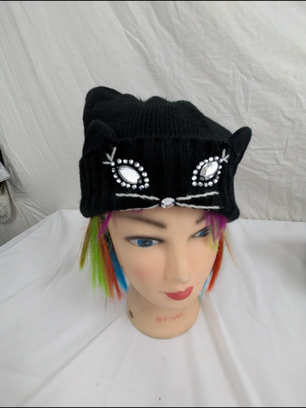 Black Cat Beanie with Crystal Eyes